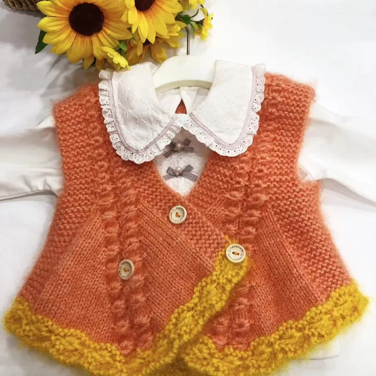 【定制】亮丝绒成品毛衣春秋冬宝宝马甲编织时尚针织洋气小香风