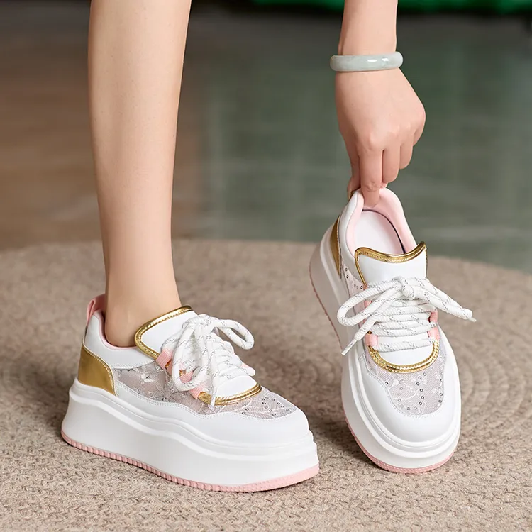 小白鞋女2024年新款夏季百搭厚底薄款网面透气女士休闲板鞋ins潮