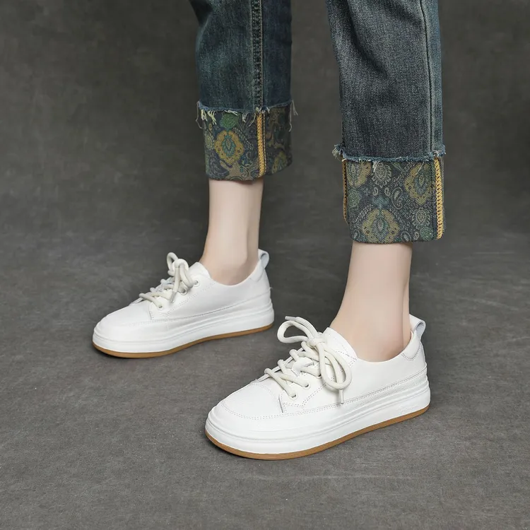 真皮单鞋女2024夏季新款平底头层牛皮厚底复古休闲百搭时尚板鞋潮