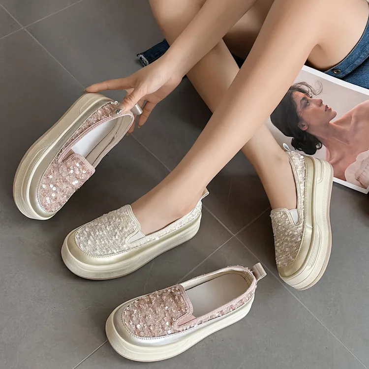 厚底乐福鞋女夏季2024新款透气网面休闲拼色一脚蹬增高百搭单鞋潮