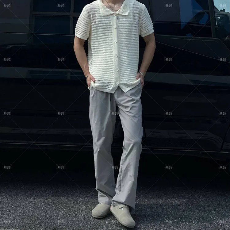 叁超弯刀褶皱bootcut版型凉感夏季宽松梭织休闲裤裤子男