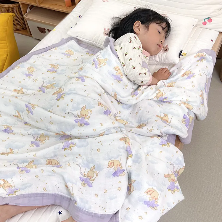 新生儿四层竹棉盖毯薄款婴儿薄毯子包巾浴巾幼儿园透气柔软多功能