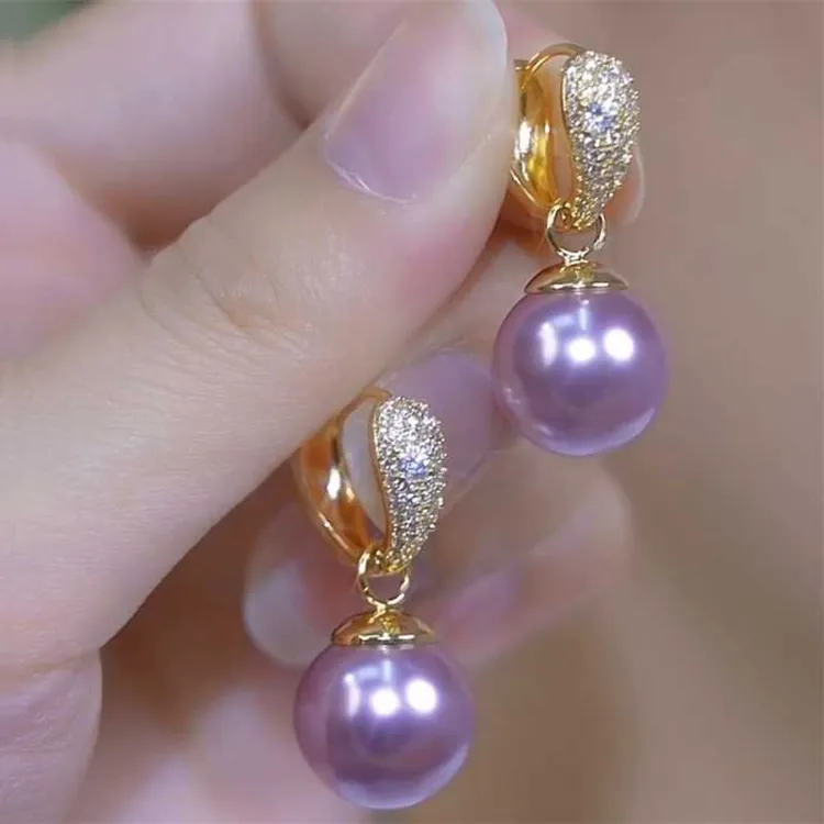 铜合金耳饰 轻奢紫色镶钻珠珠耳扣耳环女高级感气质小众耳饰耳坠