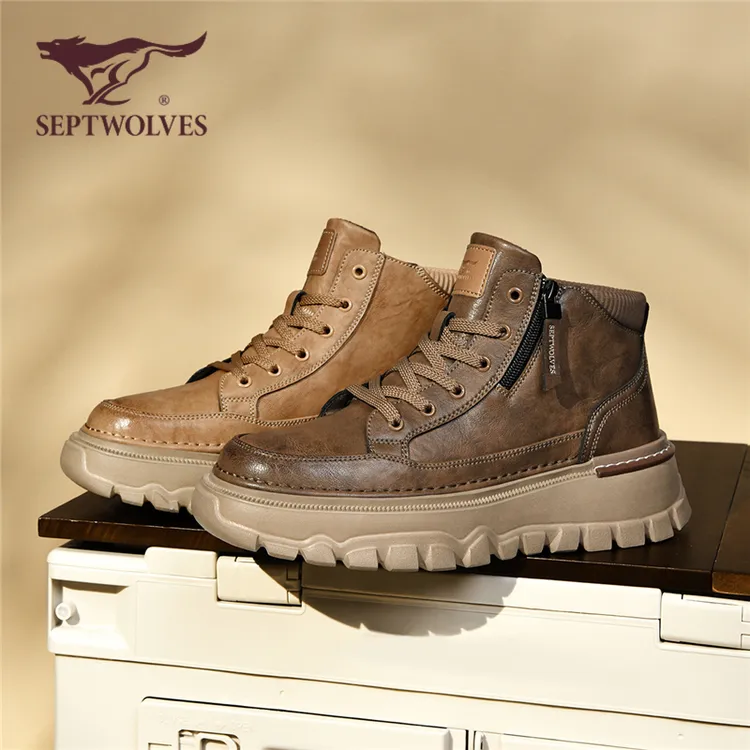七匹狼男士休闲皮靴2025冬季厚底增高鞋英伦风百搭工装男鞋马丁靴