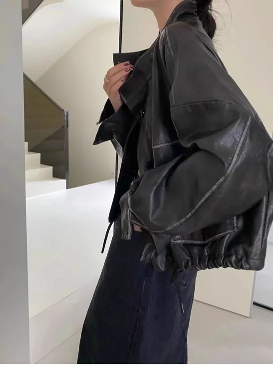 2024年新款港风pu皮衣女外套今年流行设计感美式复古机车爆款高级