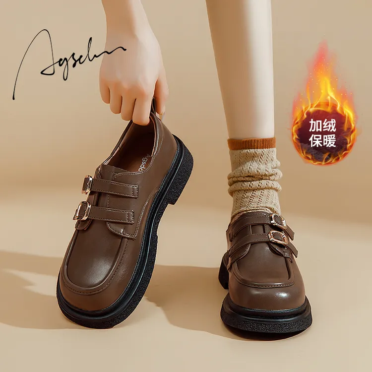 奥古狮登日系小皮鞋女2023新款复古玛丽珍厚底懒人时尚百搭乐福鞋