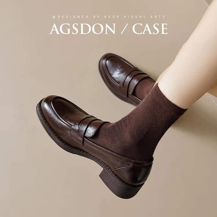 /奥古狮登平底乐福鞋女2025新款秋季英伦风小皮鞋棕色通勤单鞋子Q