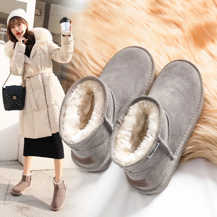 真皮雪地靴女2023新款冬季加绒加厚二棉鞋保暖秋冬厚底短筒棉靴爆