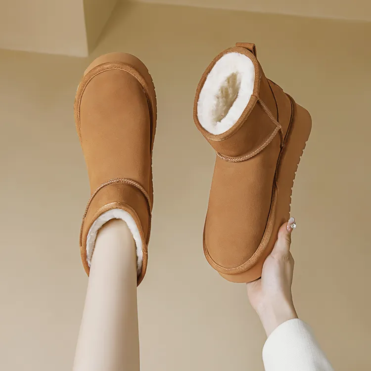 奥古狮登真皮雪地靴女款2025新款冬季东北保暖加绒加厚面包棉鞋子