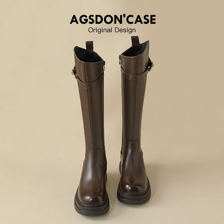 奥古狮登长筒靴女2025秋季新款高筒不过膝长靴小个子骑士靴美拉德