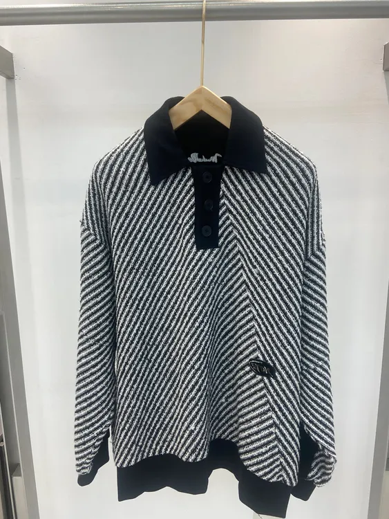 条纹翻领卫衣上衣polo时尚