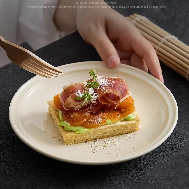盘子菜盘家用甜品圆形浅盘餐盘简约陶瓷早餐盘意面盘备菜盘烤盘