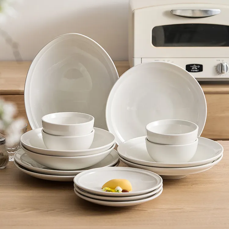 碗家用陶瓷碗碟餐具北欧简约饭碗盘子家用高级感白瓷碗碟盘子组合
