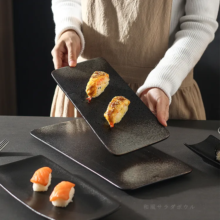 一亨【一亨直播】韩式陶瓷寿司家庭盘子餐具长方平盘N釉餐盘西餐碟