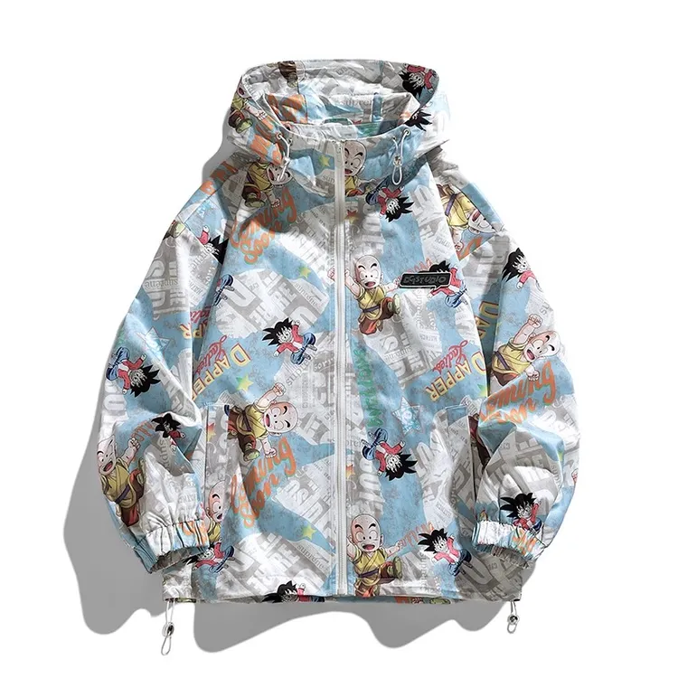 七龙珠孙悟空联名长袖外套男士防风冲锋衣秋冬季连帽户外男士夹克