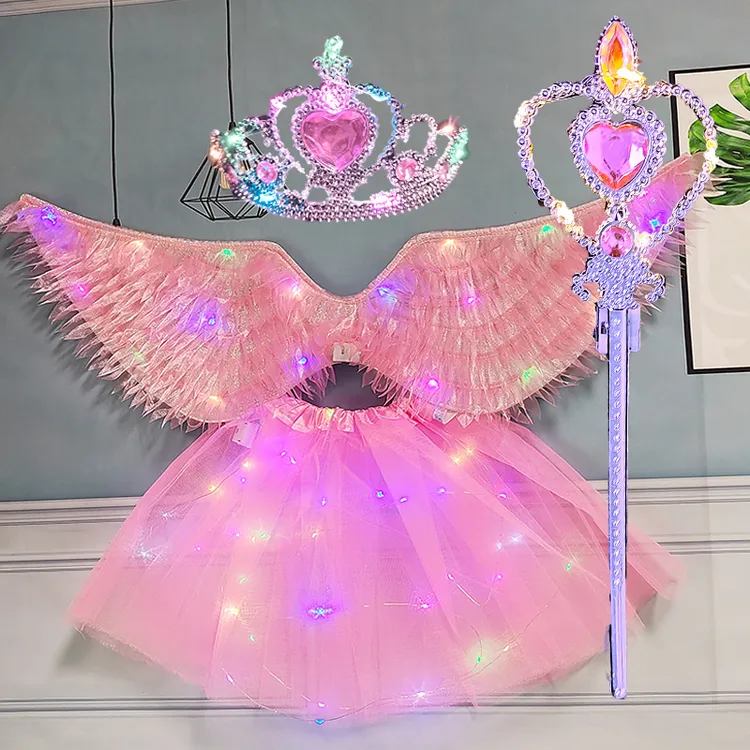 发光霓裳翅膀小女孩蝴蝶背饰闪光玩具奇妙仙子魔法棒花仙子四件套