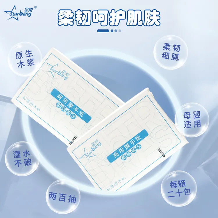 星帮擦手纸厨房纸10包整箱2000张酒店餐饮客房卫生间纸家庭抹手纸