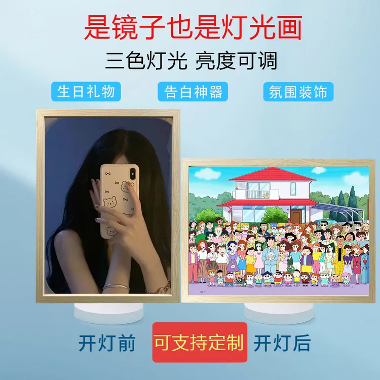 【蜡笔小新镜子灯光画】小夜灯卧室摆件床头电视柜礼物