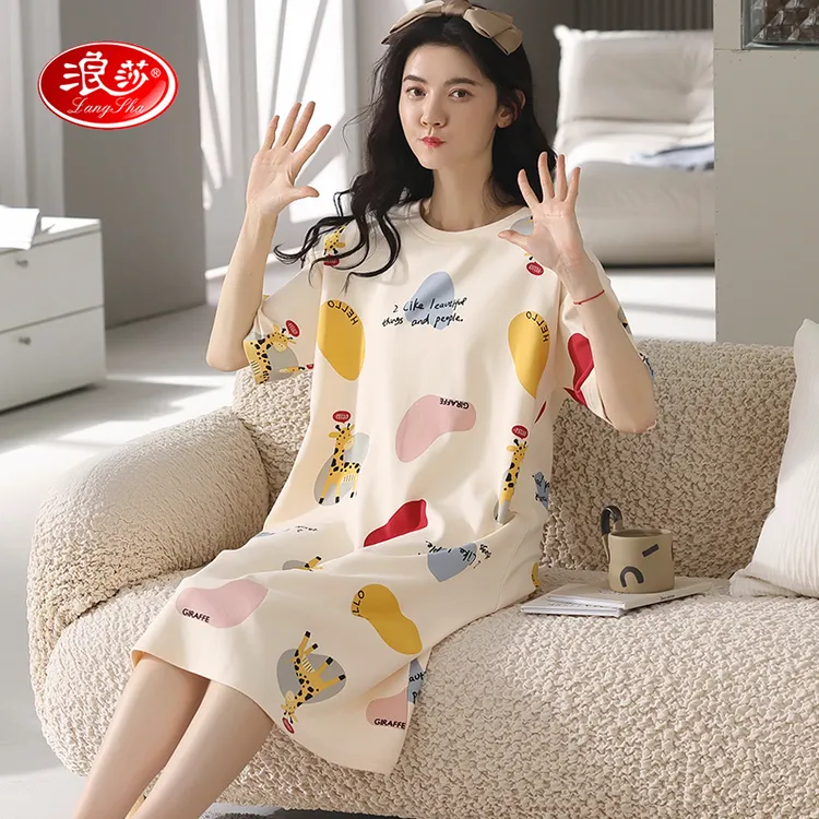 浪莎纯棉睡裙女款夏季爆款2023新款女士短袖薄款可爱风睡衣连衣裙