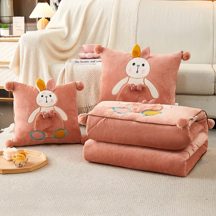 暖暖兔靠垫多功能抱枕被子二合一两用折叠冬季加厚午睡毯车载靠枕