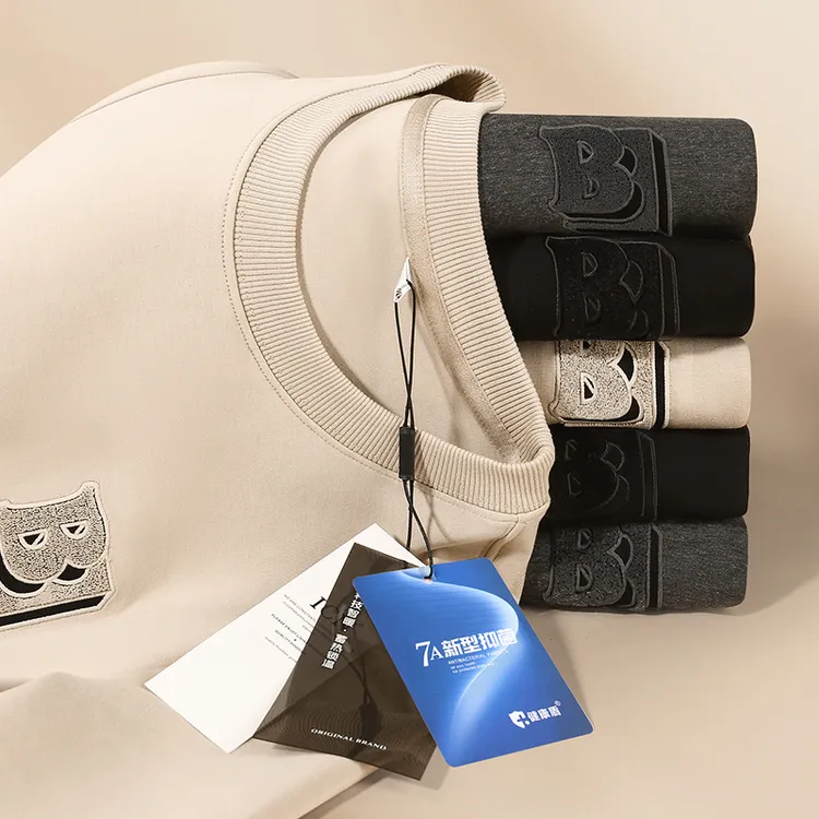 ICN秋冬420克空气层牙刷绣圆领纯色卫衣男士时尚秋季男套头上衣