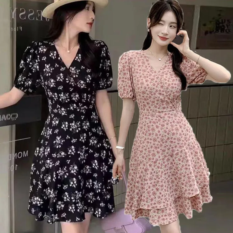 碎花裙女2025夏季新款韩版大码收腰显瘦小个子时尚中长气质连衣裙