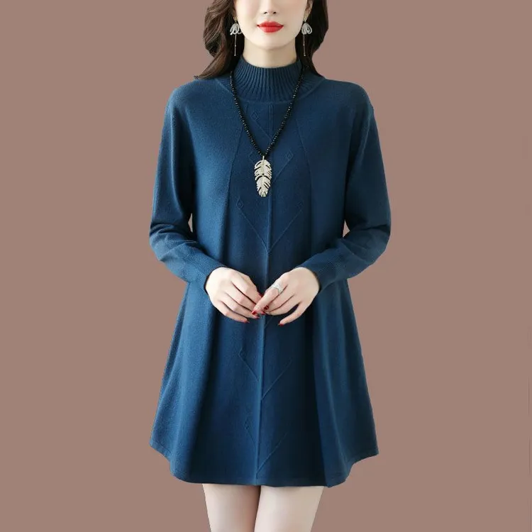 中长款打底衫女秋冬胖mm遮肚藏肉上衣洋气百搭针织连衣裙高档毛衣