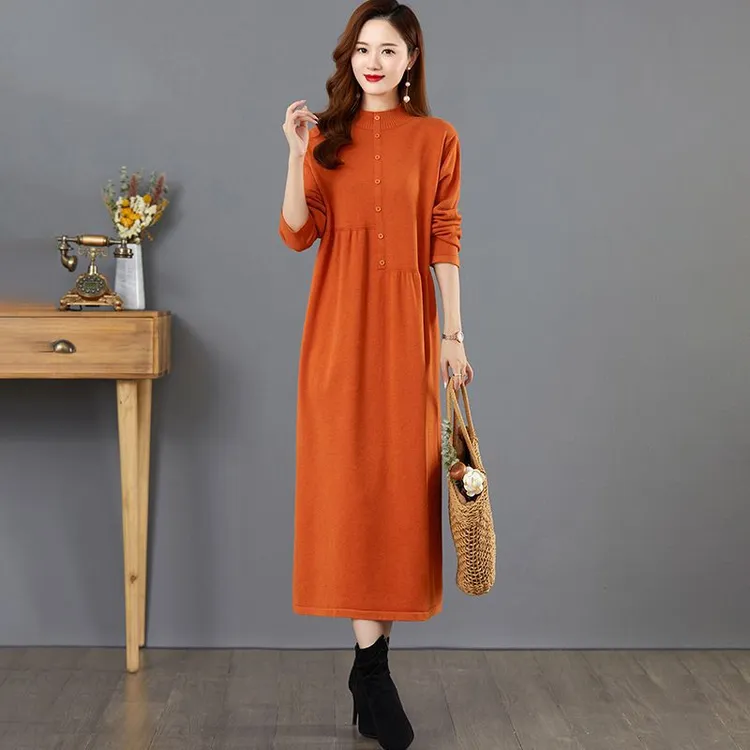 胖妈妈高档气质针织连衣裙秋冬优雅长款中年女装时尚百搭打底毛衣