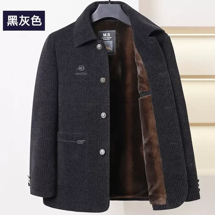 【冬季纽扣款】390新款中老年人加绒加厚棉服保暖中年男士棉衣外套