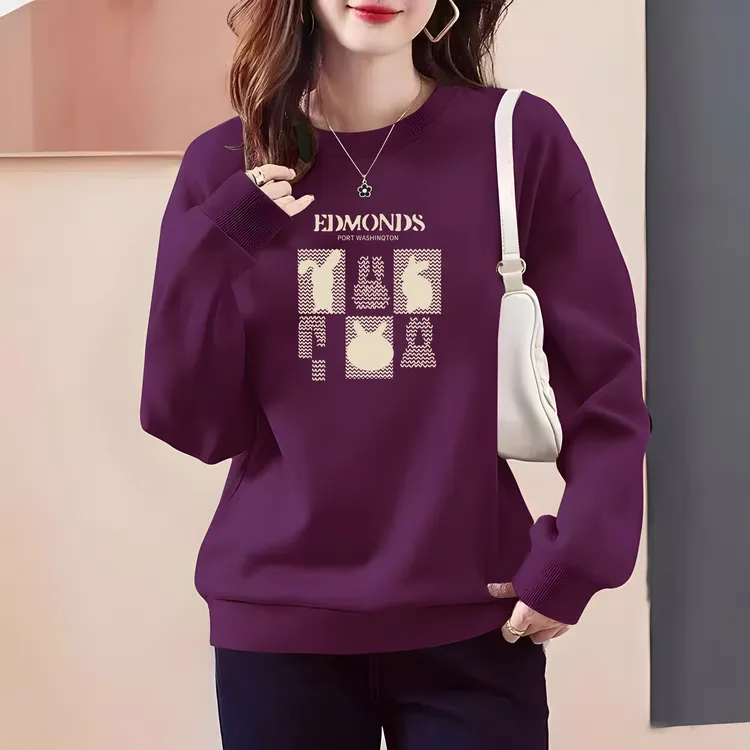 圆领卫衣女士2024年秋冬季新款韩版宽松大码胖mm上衣加绒加厚外套