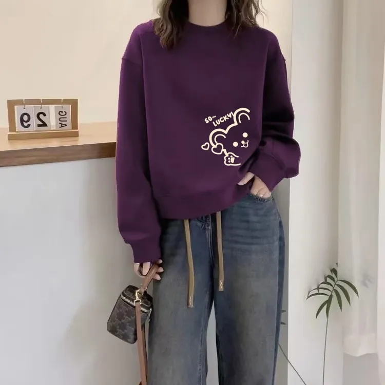 卫衣女秋冬季时尚百搭韩版宽松胖mm大码套头外套休闲圆领加绒上衣