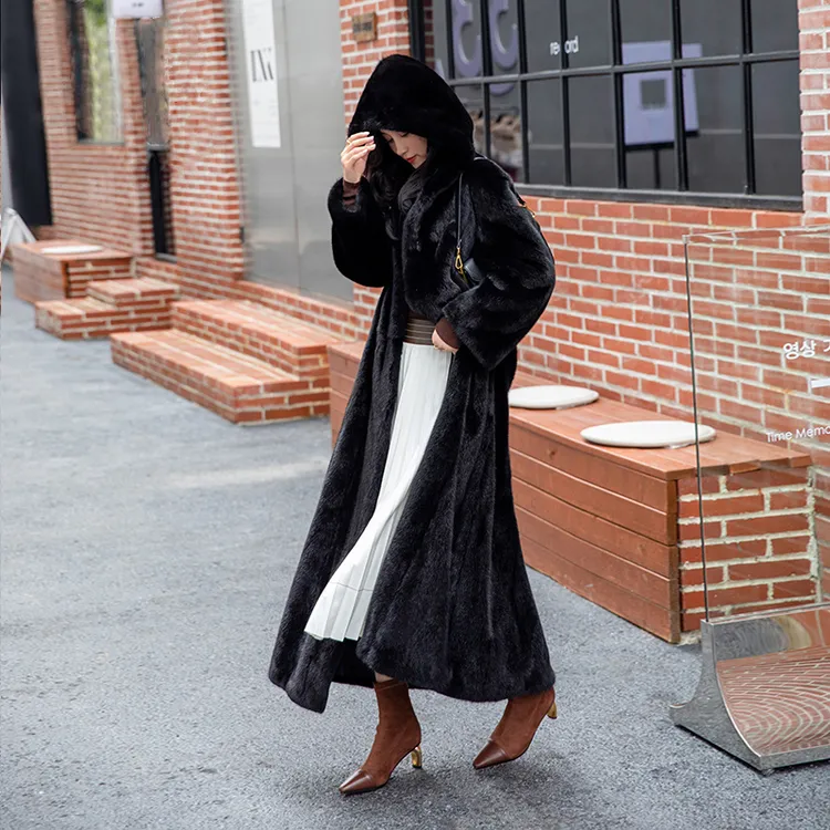 长款1.3米 暖腿显瘦 女皇貂皮大衣 丹麦紫标天鹅绒短二整貂皮草
