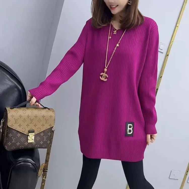 新款欧货长款套头时尚显瘦长袖韩版女上衣针织衫宽松百搭毛针织衫