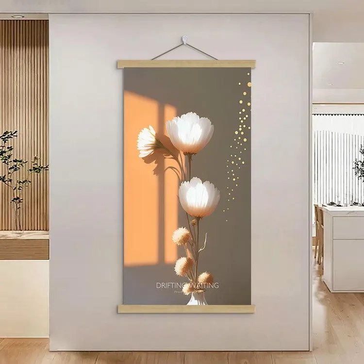现代轻奢奶油风花卉玄关装饰画走廊过道挂布画背景墙挂轴墙壁遮挡