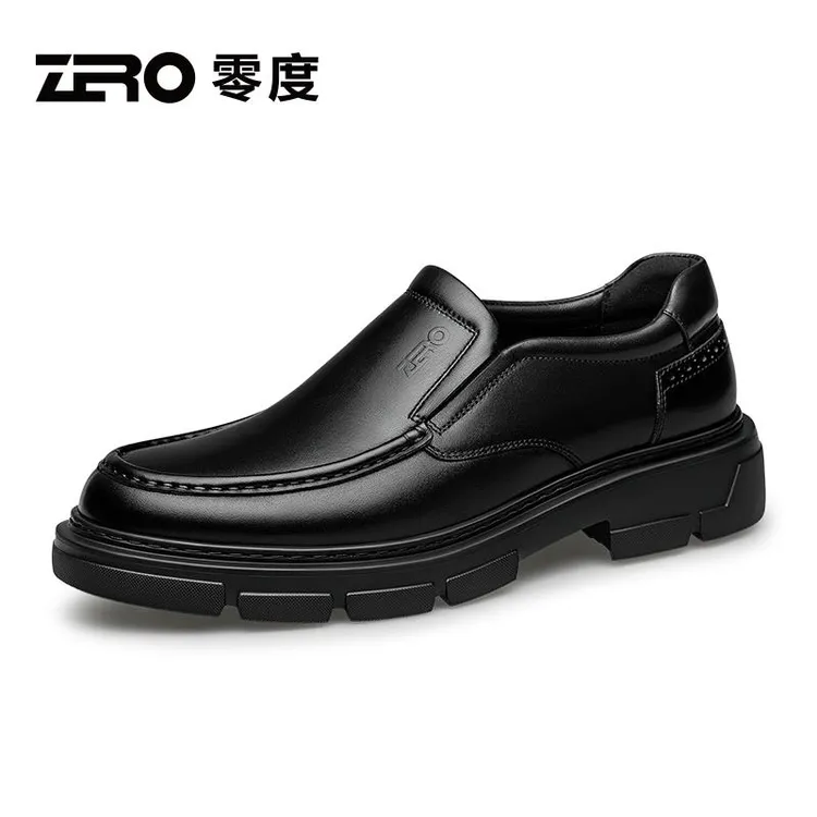 ZRO零度真皮商务休闲鞋2024秋新款男士宽脚厚底轻便减震套脚皮鞋