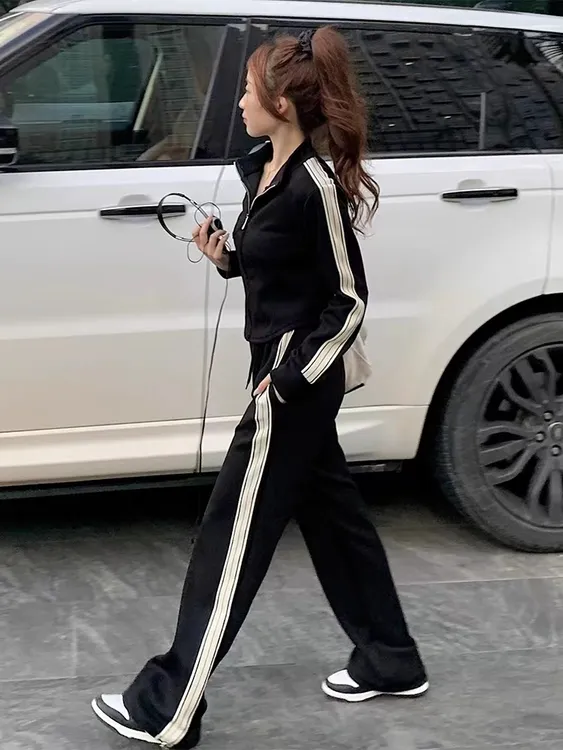 小个子气质时尚显瘦春秋运动套装女条纹休闲两件套199