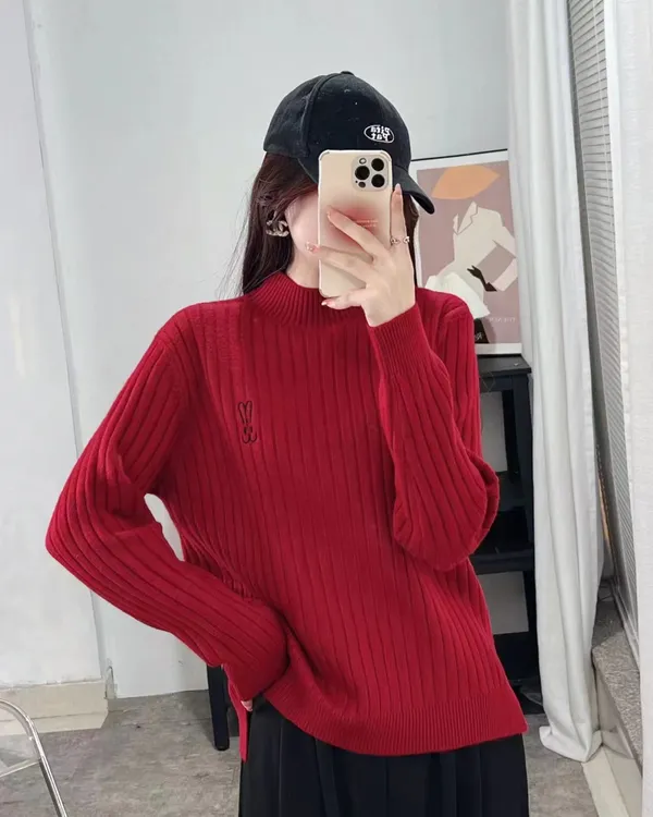 半高领兔兔毛衣女内搭针织衫2024秋冬新款百搭时尚洋气女士打底衫