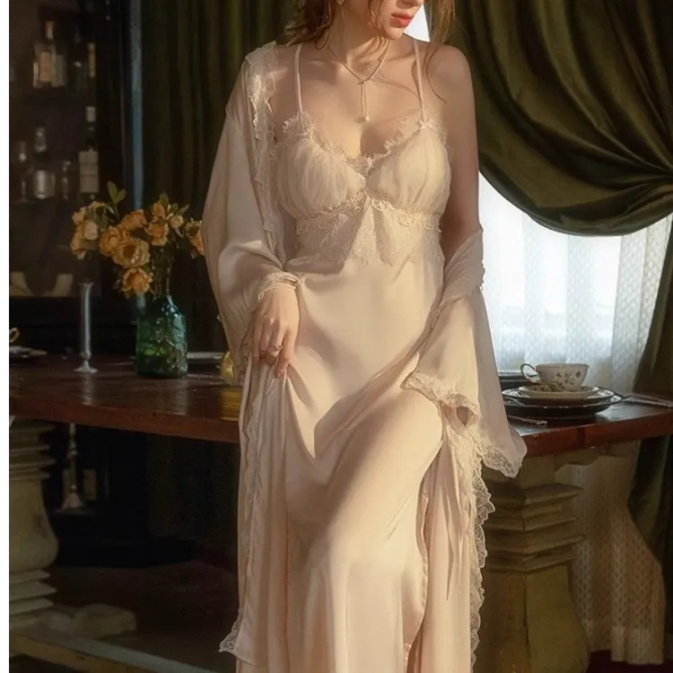 真丝性感睡衣2025新款带胸垫春秋夏季性感蕾丝吊带睡裙桑蚕丝套装