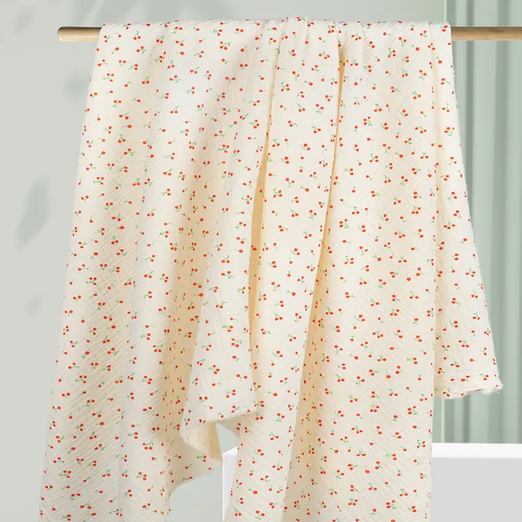 双层皱纱布纯棉睡衣布料全棉碎花印花diy手工做家居服装面料批发