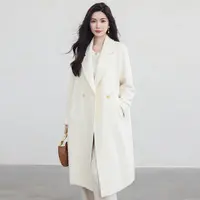 悦戎气质西装领秋冬连肩袖茧形大衣女中长款宽松羊毛呢外套