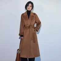 悦戎 奢香夫人 秋冬系带纯山羊绒大衣女士中长款休闲100羊绒外套