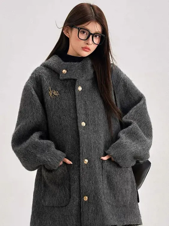 WESTONE24AW新款女冬季新款高级感厚实宽松毛外套贵气呢子大衣