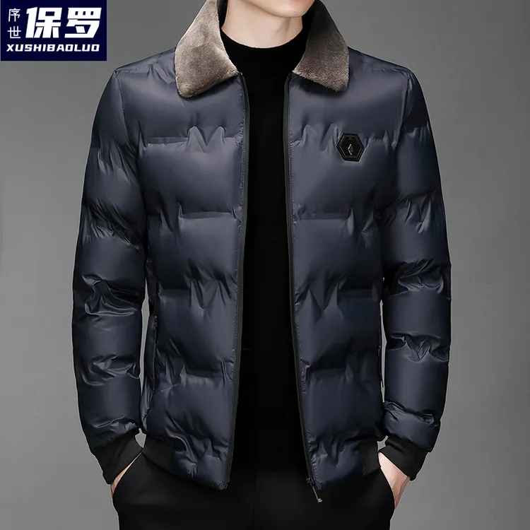 序世保罗男士商务休闲高端外套加厚简约外套爸爸装翻领毛绒*