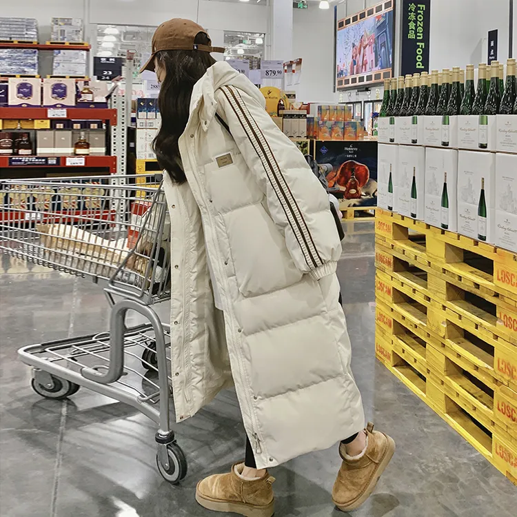 白色长款棉服棉袄女冬季设计感韩版宽松学院风加厚爆款长过膝棉袄