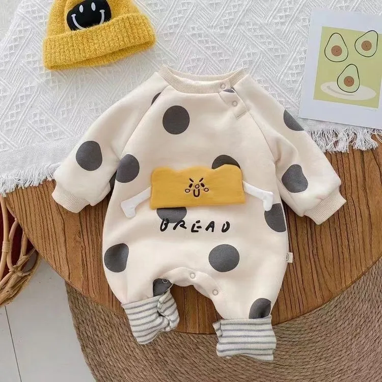 婴儿连体衣男女宝宝春秋款超萌幼儿衣服斑点外出服哈衣爬服秋装