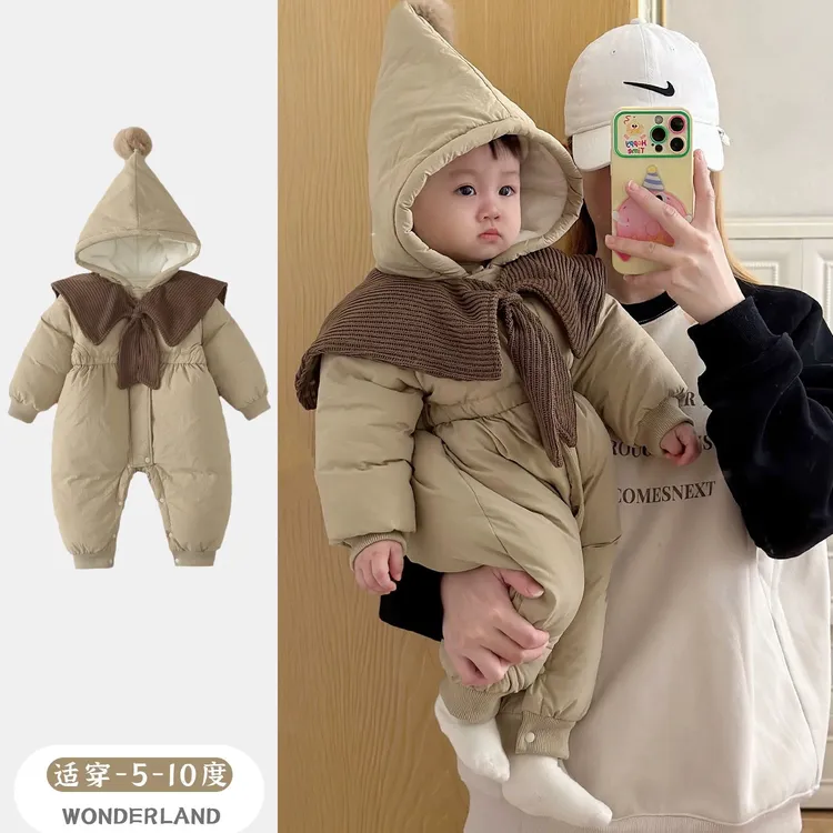 2025新款婴幼儿男女宝宝连体衣超萌加绒夹棉连帽哈衣冬季外出棉服