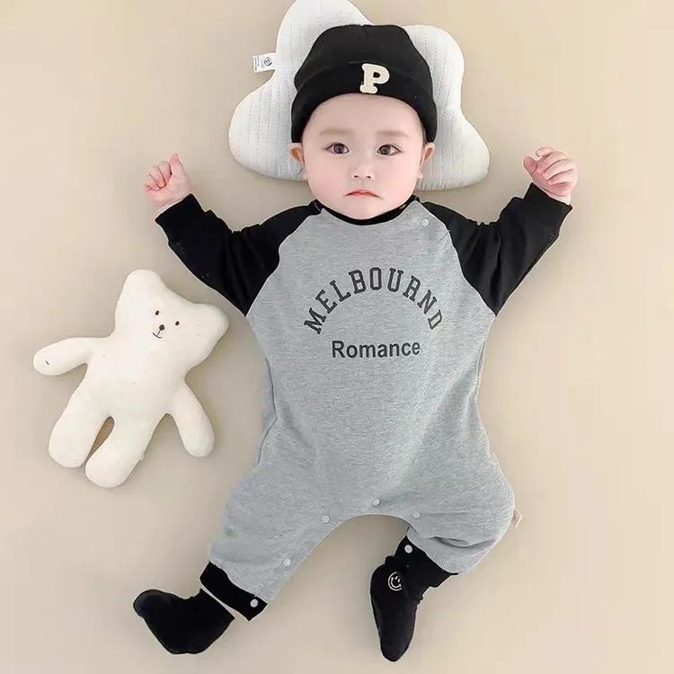 新生儿ins风网红婴儿衣服春秋连体衣男宝宝长袖外出哈衣爬爬服潮