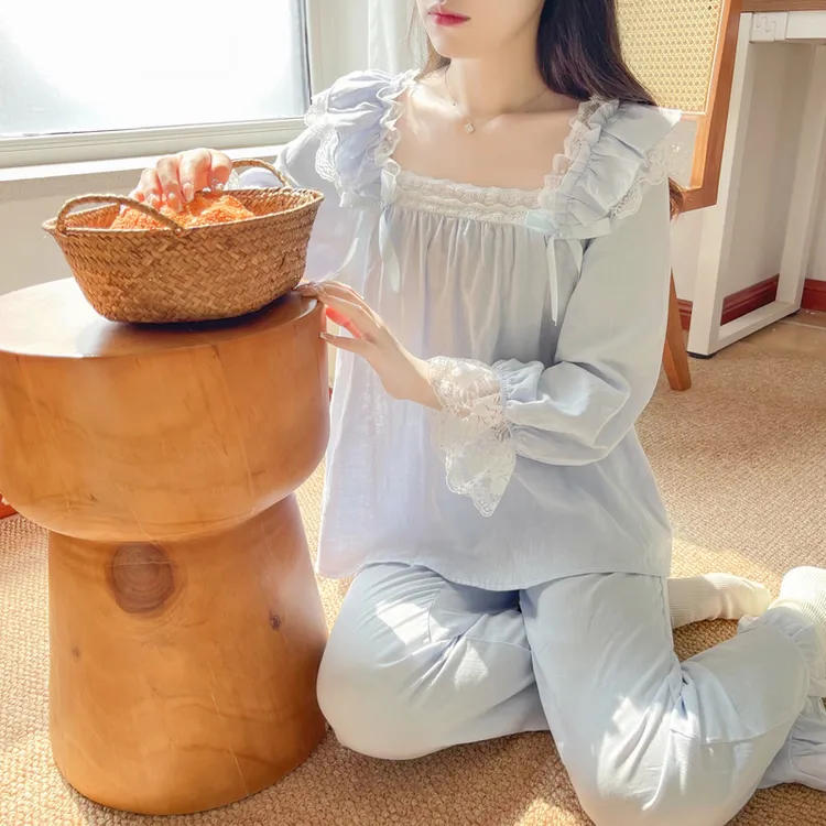 BIEN纯棉睡衣女春秋季甜美可爱宫廷公主风家居服套装睡裙新款夏天