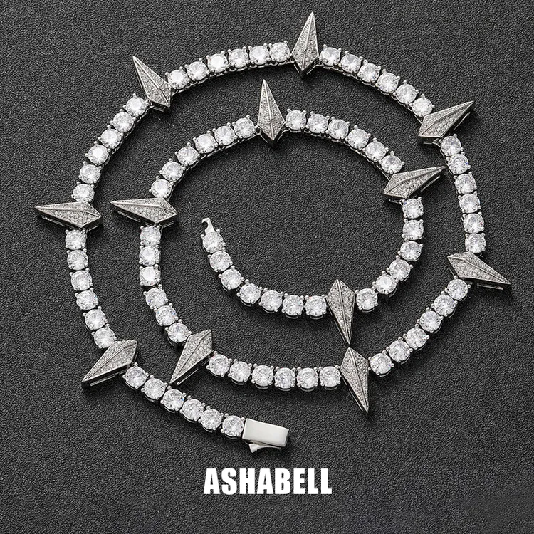 铜合成锆石项链 ASHABELL欧美嘻哈说唱黑豹同款项链男满钻网球链