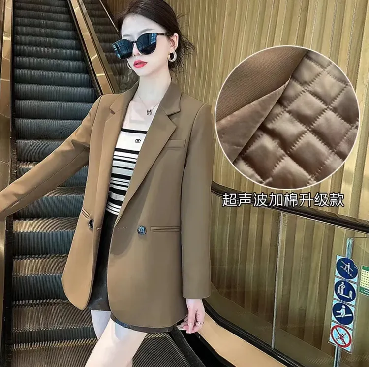 大码女装加棉加厚西装外套气质洋气高端小个子百搭轻奢休闲小西服